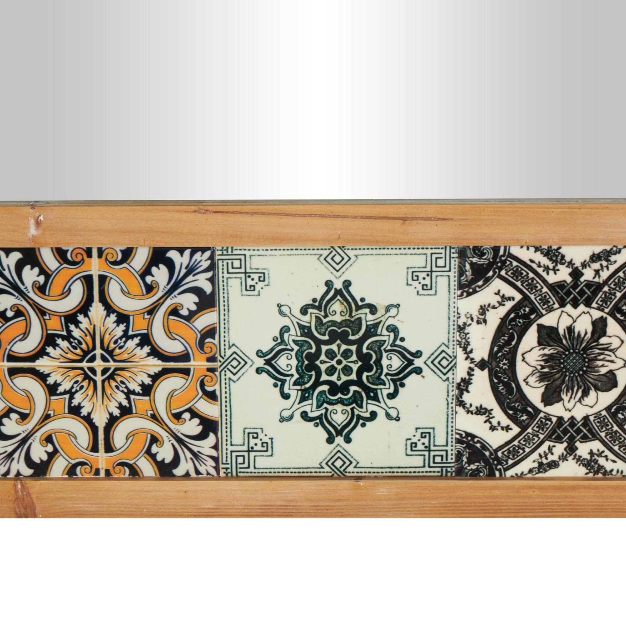 67" x 26" Brown Wood Wall Mirror with Mosaic Edge